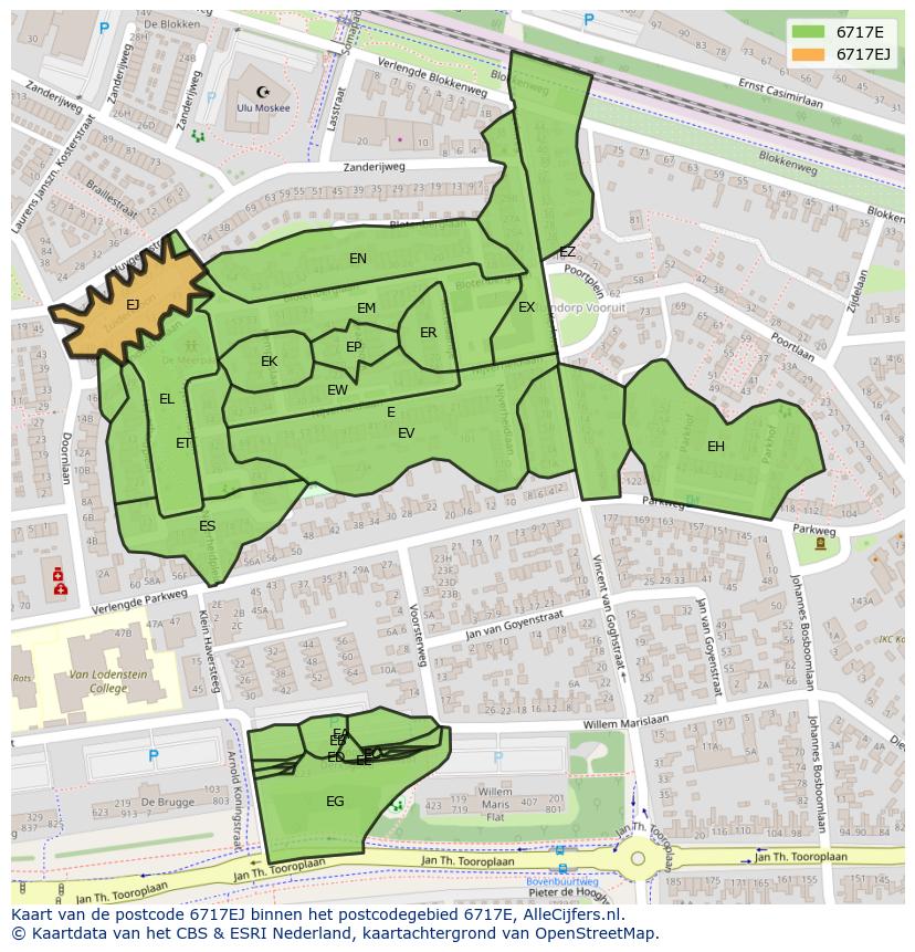 Afbeelding van het postcodegebied 6717 EJ op de kaart.
