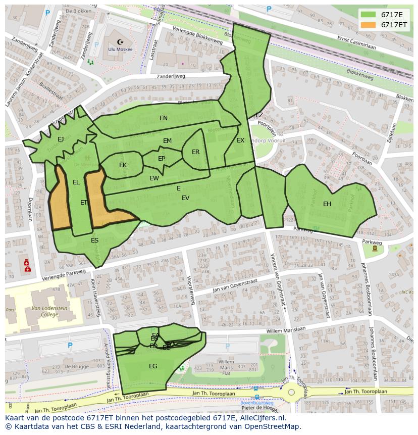 Afbeelding van het postcodegebied 6717 ET op de kaart.