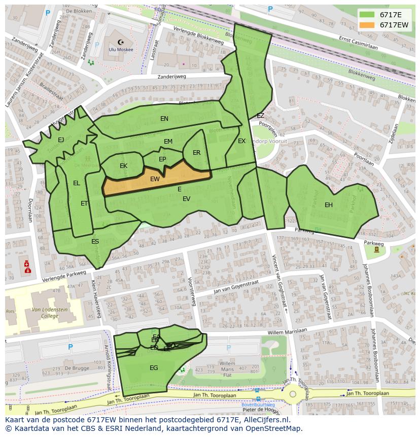 Afbeelding van het postcodegebied 6717 EW op de kaart.