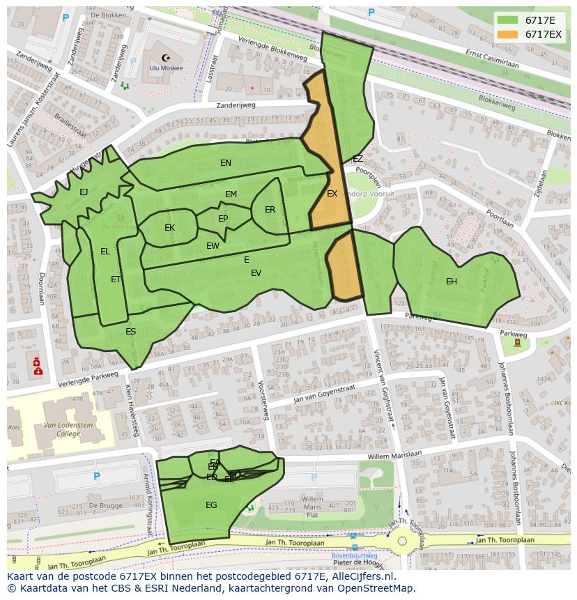 Afbeelding van het postcodegebied 6717 EX op de kaart.