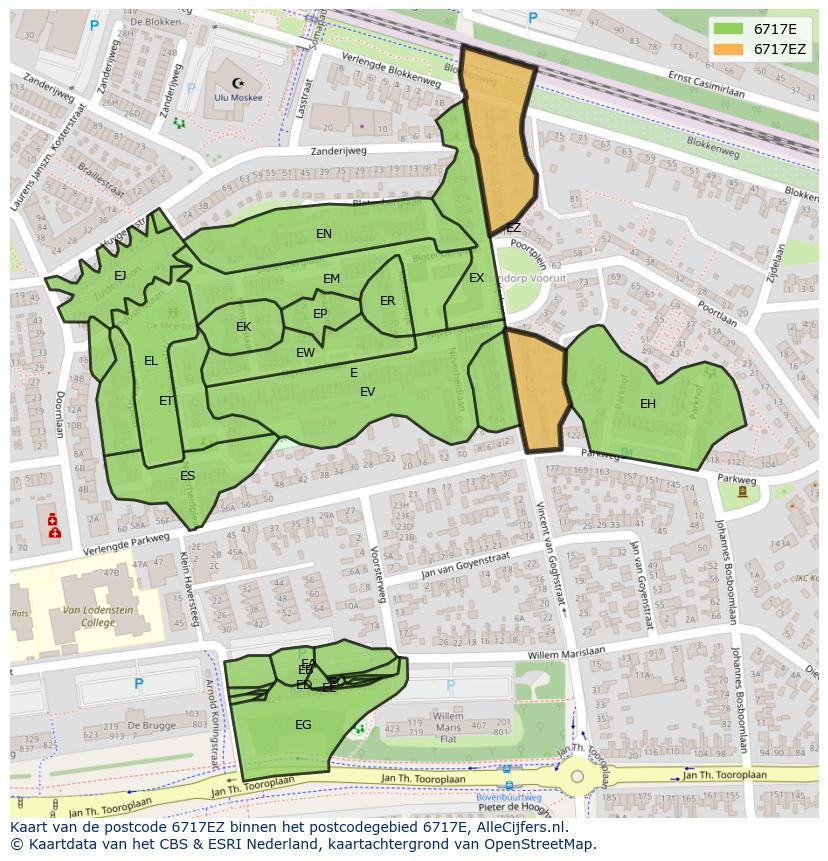 Afbeelding van het postcodegebied 6717 EZ op de kaart.