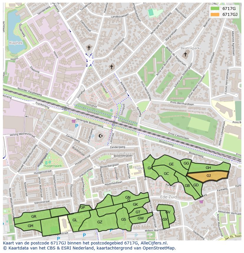 Afbeelding van het postcodegebied 6717 GJ op de kaart.