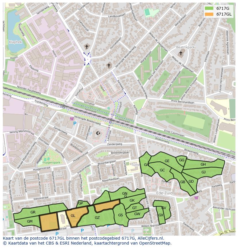 Afbeelding van het postcodegebied 6717 GL op de kaart.