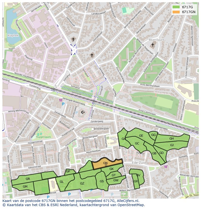 Afbeelding van het postcodegebied 6717 GN op de kaart.
