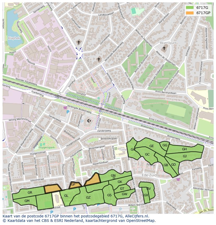Afbeelding van het postcodegebied 6717 GP op de kaart.