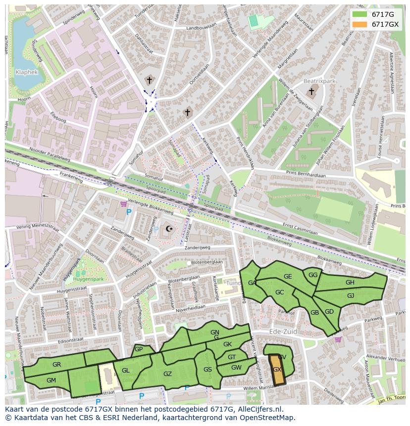 Afbeelding van het postcodegebied 6717 GX op de kaart.
