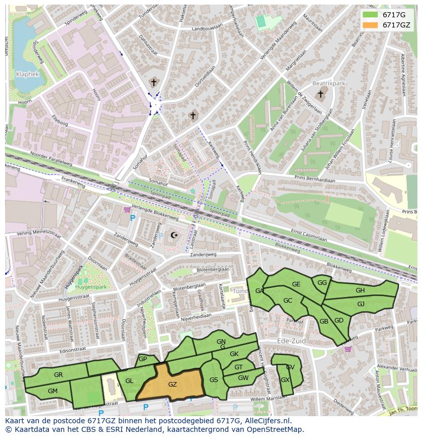 Afbeelding van het postcodegebied 6717 GZ op de kaart.