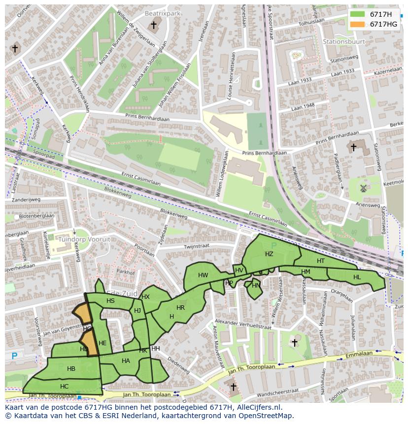 Afbeelding van het postcodegebied 6717 HG op de kaart.