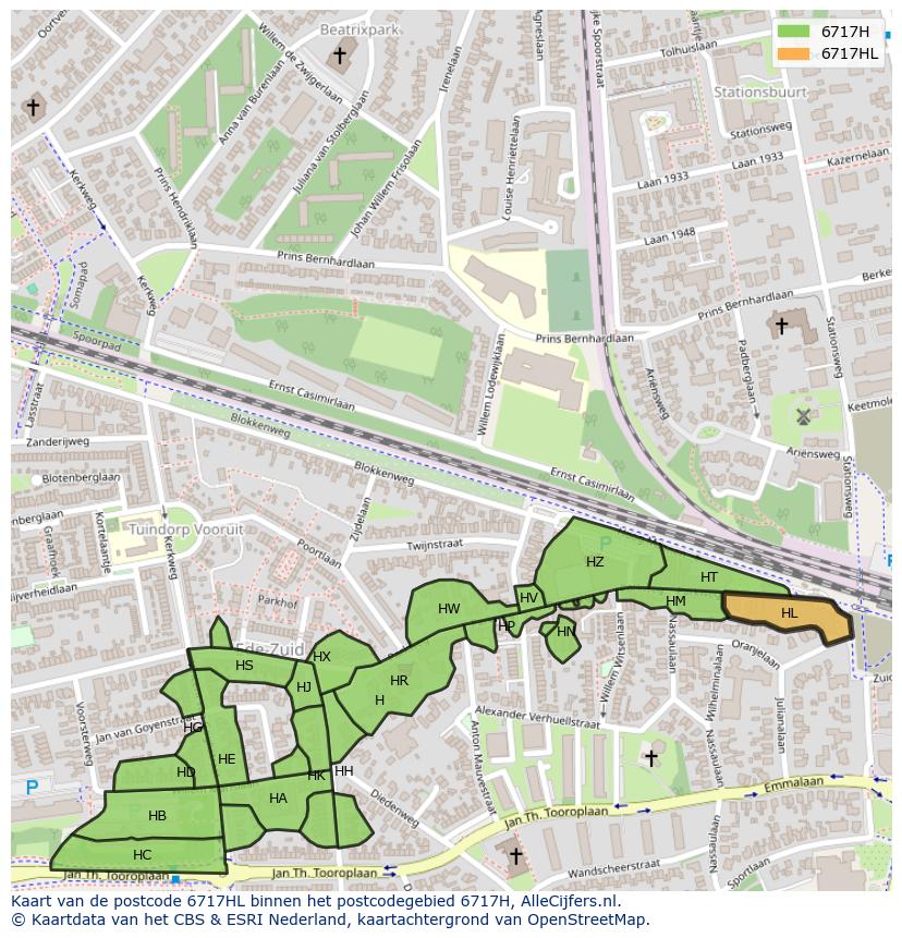 Afbeelding van het postcodegebied 6717 HL op de kaart.