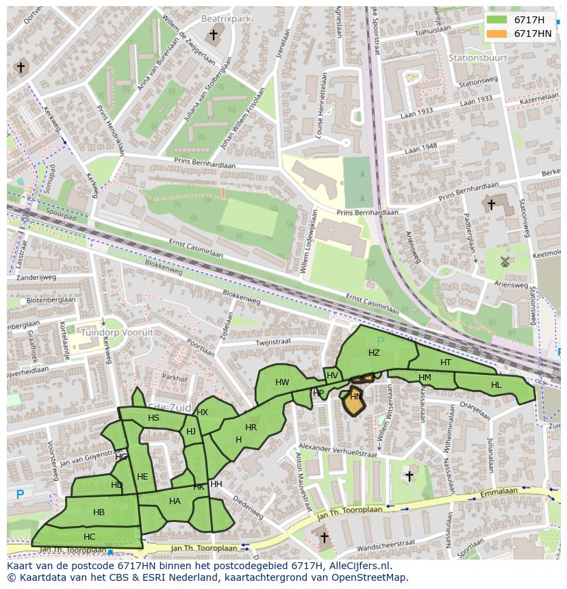 Afbeelding van het postcodegebied 6717 HN op de kaart.