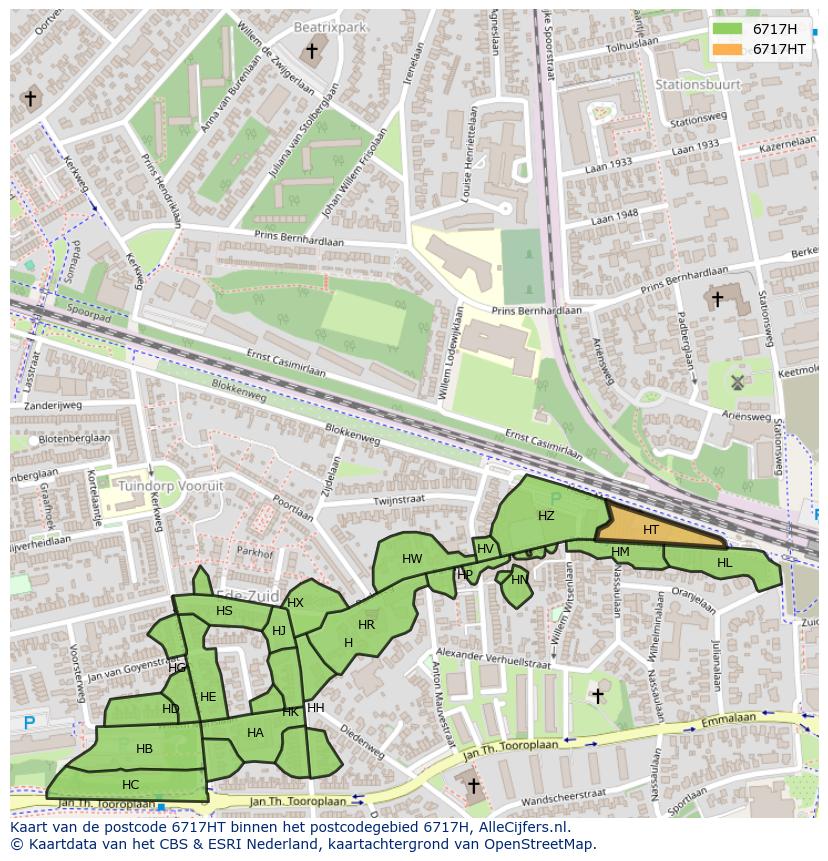 Afbeelding van het postcodegebied 6717 HT op de kaart.