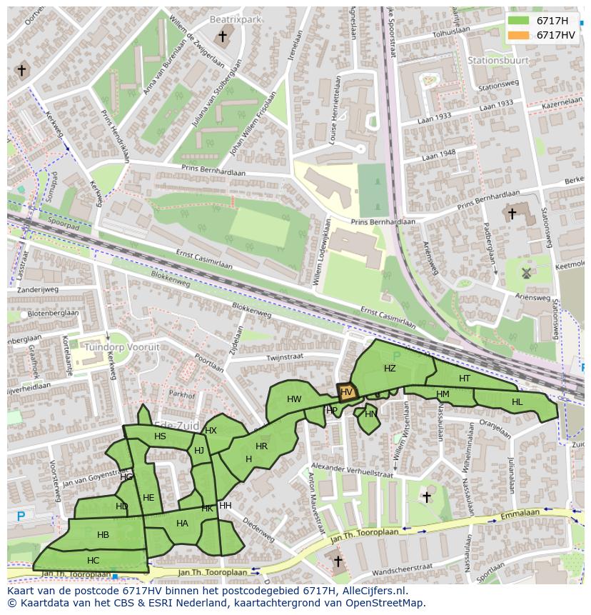 Afbeelding van het postcodegebied 6717 HV op de kaart.