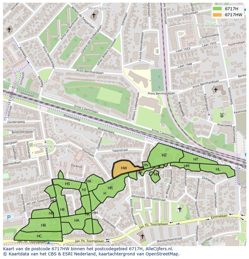 Afbeelding van het postcodegebied 6717 HW op de kaart.