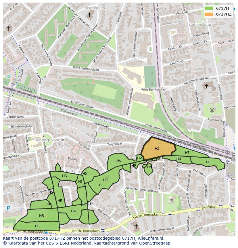 Afbeelding van het postcodegebied 6717 HZ op de kaart.