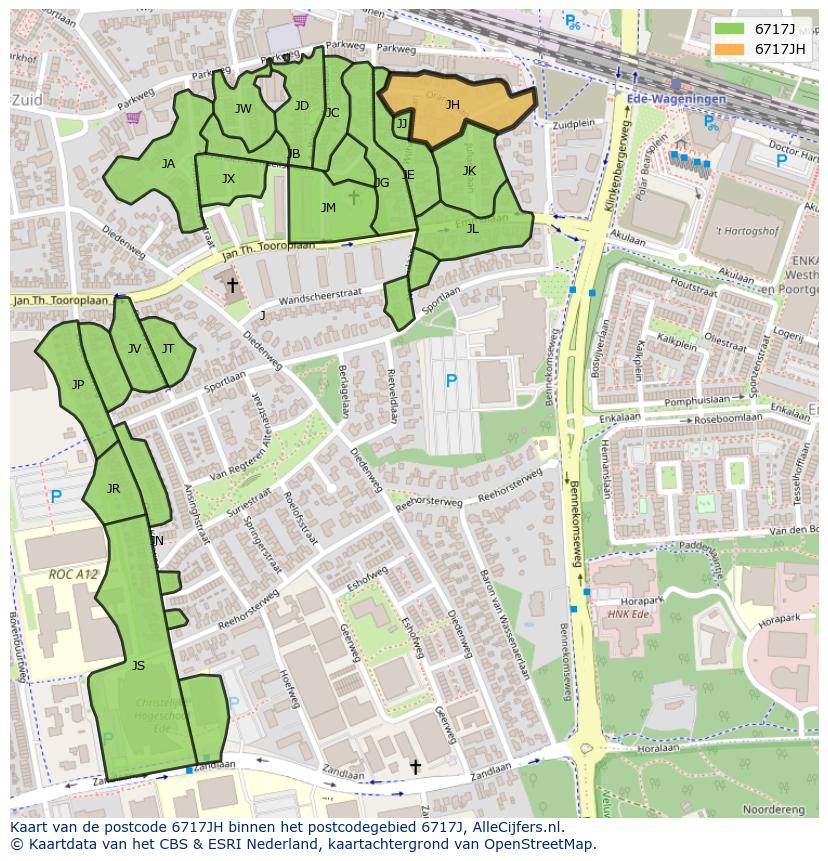 Afbeelding van het postcodegebied 6717 JH op de kaart.