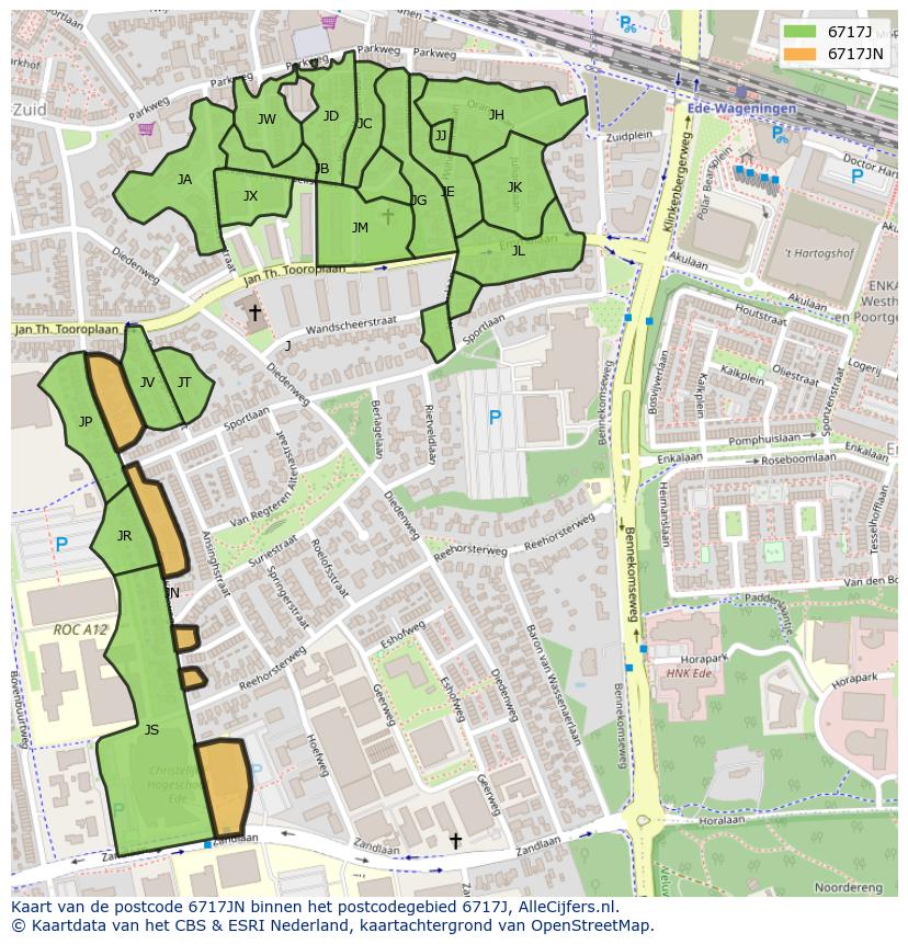Afbeelding van het postcodegebied 6717 JN op de kaart.