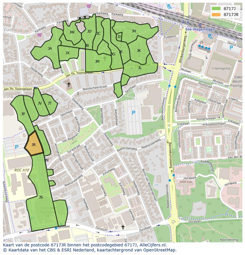 Afbeelding van het postcodegebied 6717 JR op de kaart.