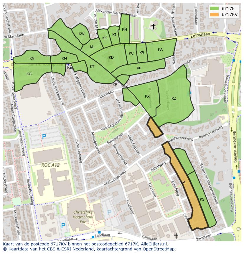 Afbeelding van het postcodegebied 6717 KV op de kaart.