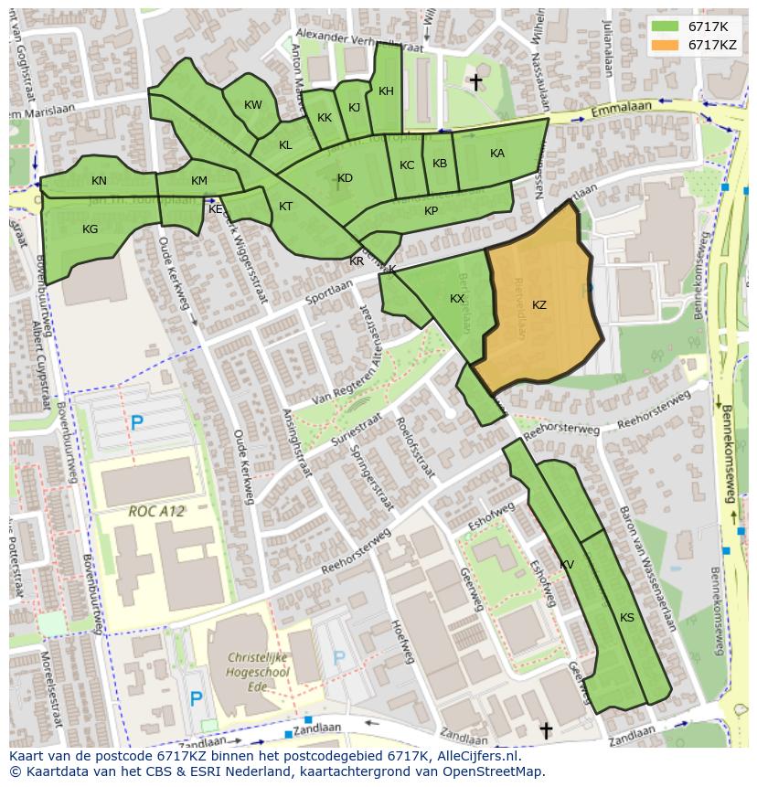Afbeelding van het postcodegebied 6717 KZ op de kaart.