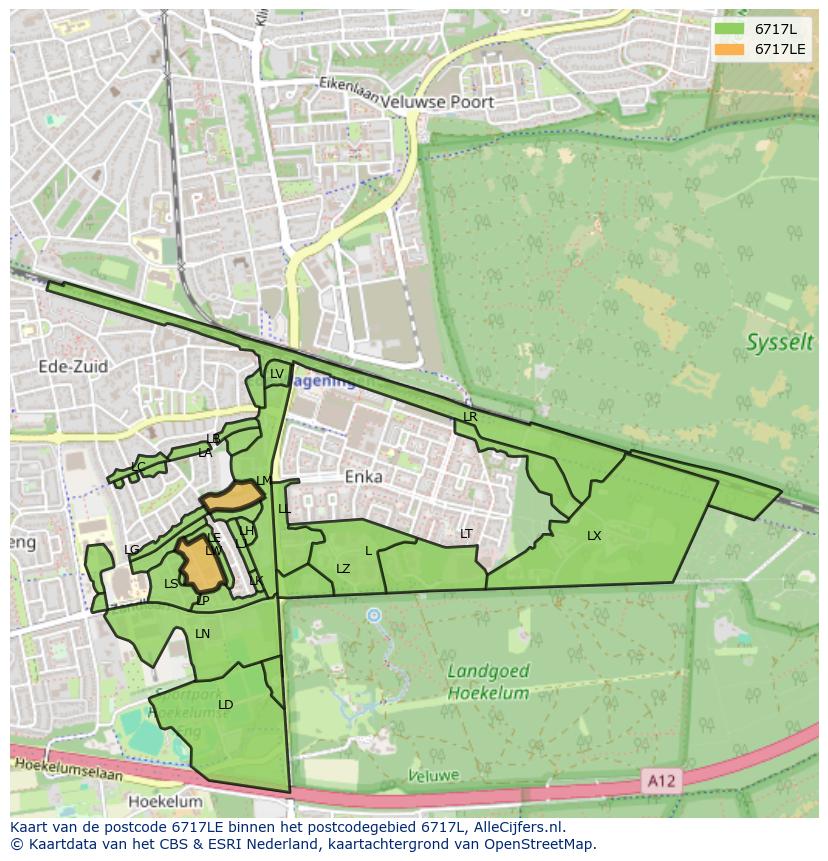 Afbeelding van het postcodegebied 6717 LE op de kaart.