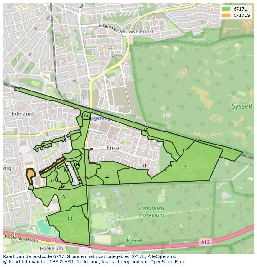 Afbeelding van het postcodegebied 6717 LG op de kaart.