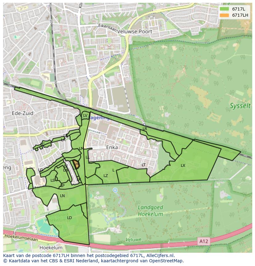 Afbeelding van het postcodegebied 6717 LH op de kaart.