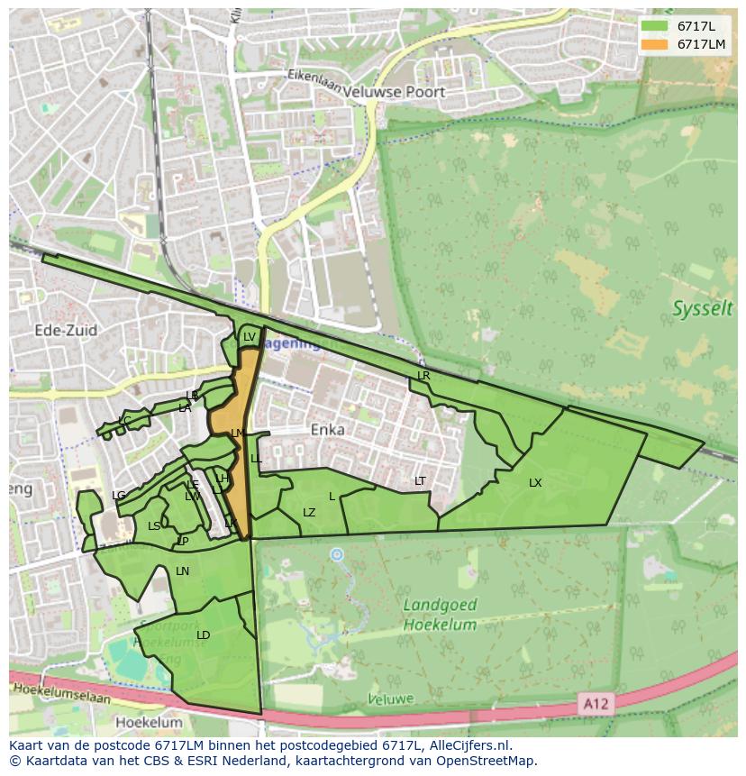 Afbeelding van het postcodegebied 6717 LM op de kaart.
