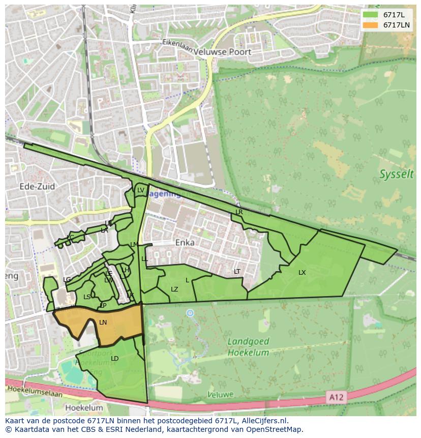 Afbeelding van het postcodegebied 6717 LN op de kaart.