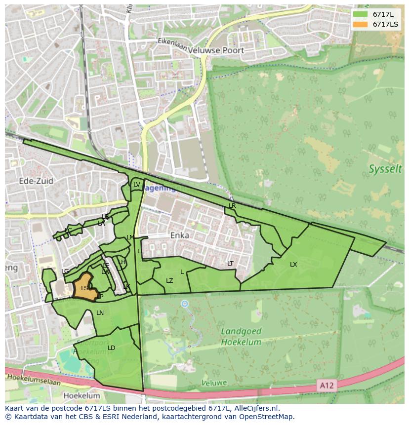 Afbeelding van het postcodegebied 6717 LS op de kaart.