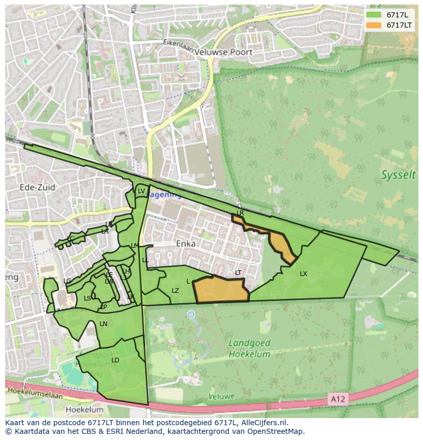 Afbeelding van het postcodegebied 6717 LT op de kaart.