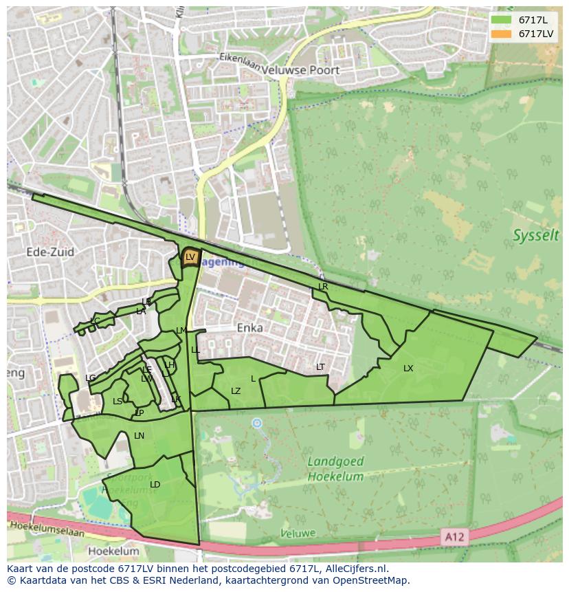Afbeelding van het postcodegebied 6717 LV op de kaart.