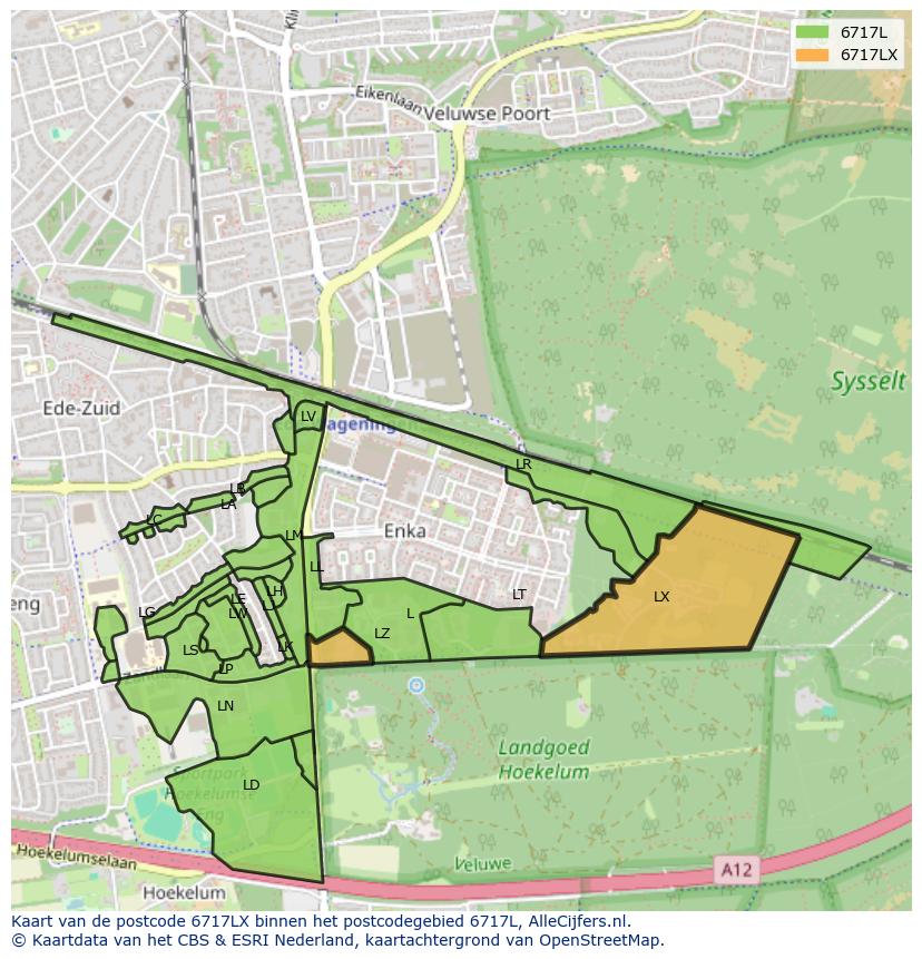 Afbeelding van het postcodegebied 6717 LX op de kaart.