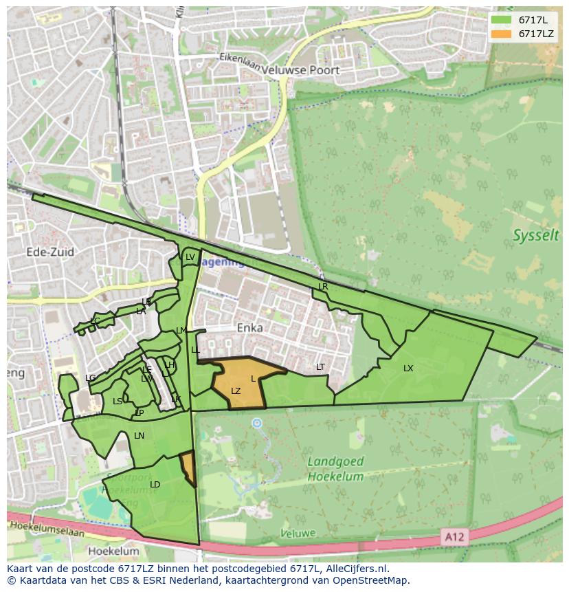 Afbeelding van het postcodegebied 6717 LZ op de kaart.
