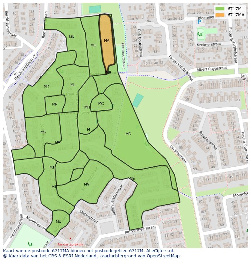 Afbeelding van het postcodegebied 6717 MA op de kaart.