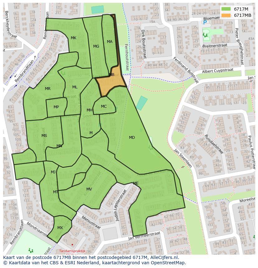Afbeelding van het postcodegebied 6717 MB op de kaart.