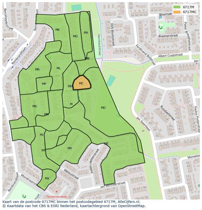 Afbeelding van het postcodegebied 6717 MC op de kaart.