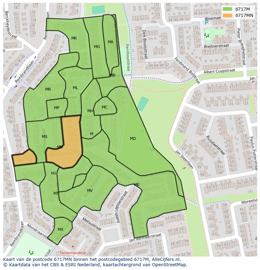 Afbeelding van het postcodegebied 6717 MN op de kaart.