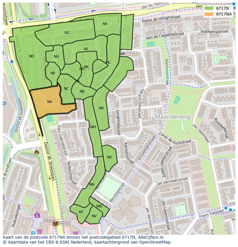 Afbeelding van het postcodegebied 6717 NA op de kaart.