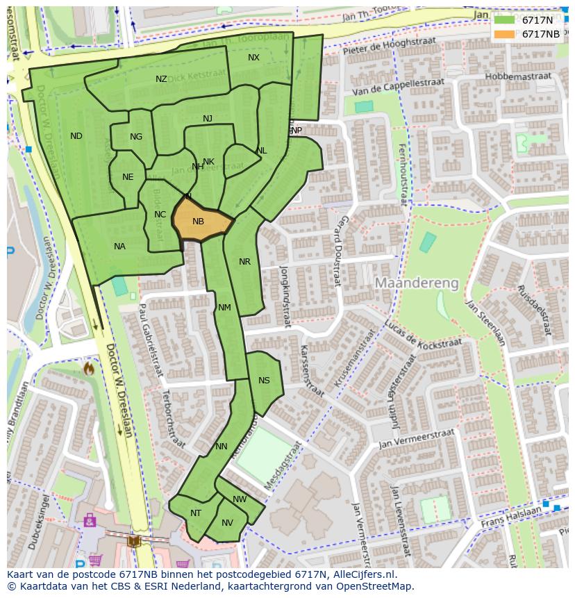 Afbeelding van het postcodegebied 6717 NB op de kaart.