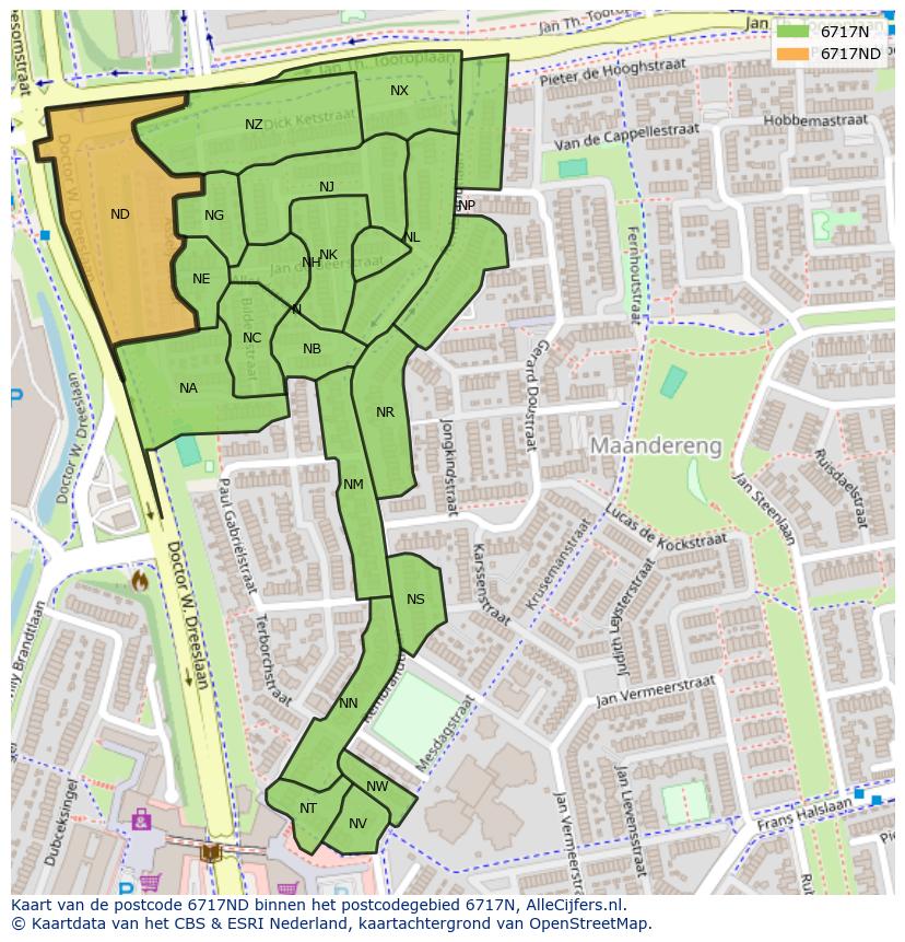Afbeelding van het postcodegebied 6717 ND op de kaart.