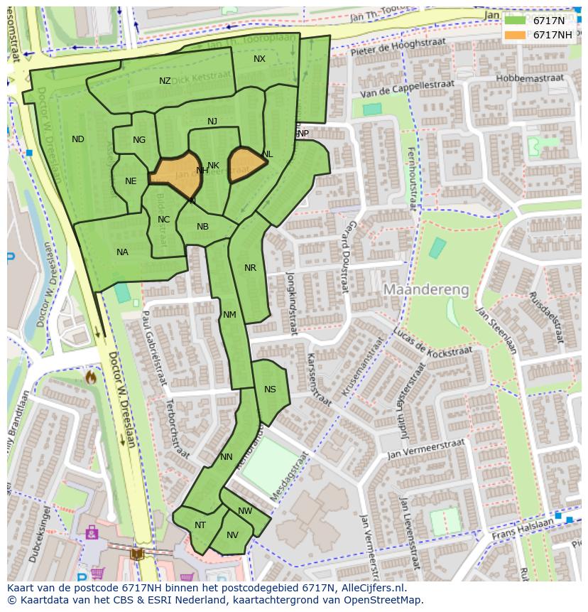 Afbeelding van het postcodegebied 6717 NH op de kaart.