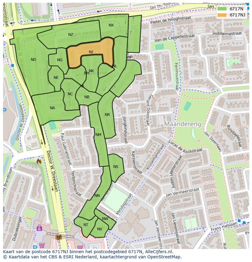 Afbeelding van het postcodegebied 6717 NJ op de kaart.