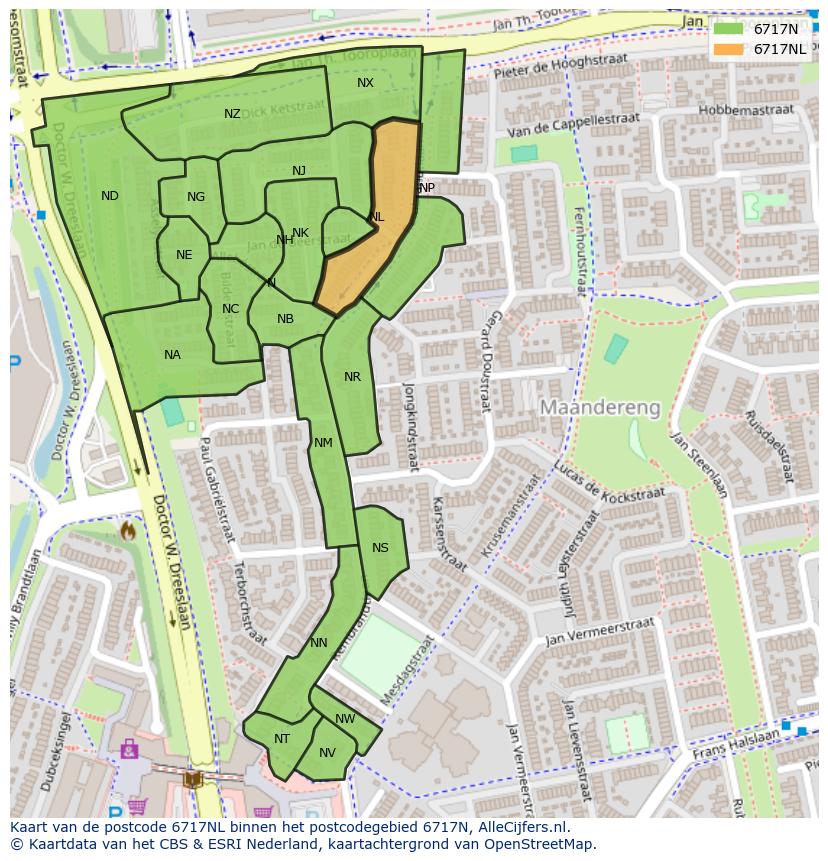 Afbeelding van het postcodegebied 6717 NL op de kaart.