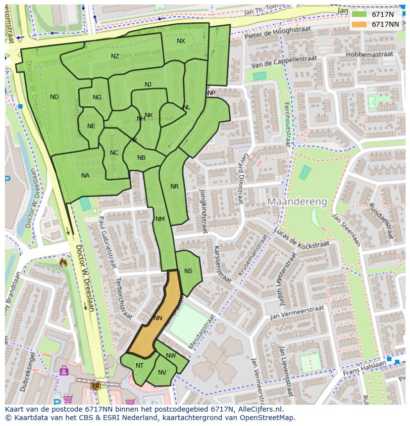 Afbeelding van het postcodegebied 6717 NN op de kaart.
