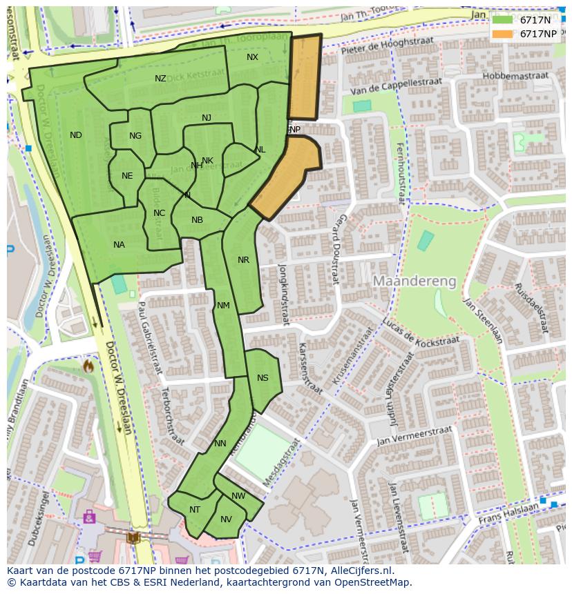 Afbeelding van het postcodegebied 6717 NP op de kaart.