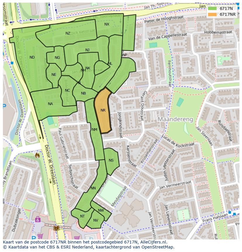 Afbeelding van het postcodegebied 6717 NR op de kaart.