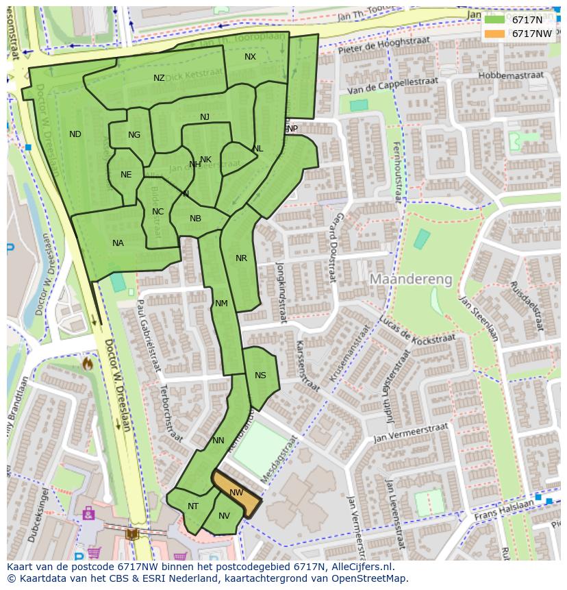 Afbeelding van het postcodegebied 6717 NW op de kaart.