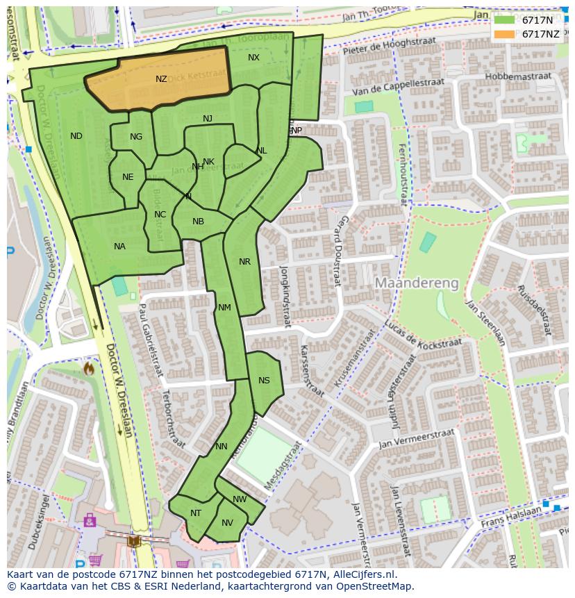 Afbeelding van het postcodegebied 6717 NZ op de kaart.