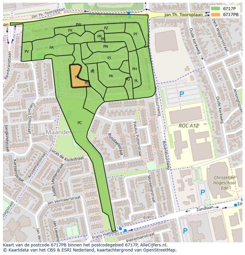 Afbeelding van het postcodegebied 6717 PB op de kaart.