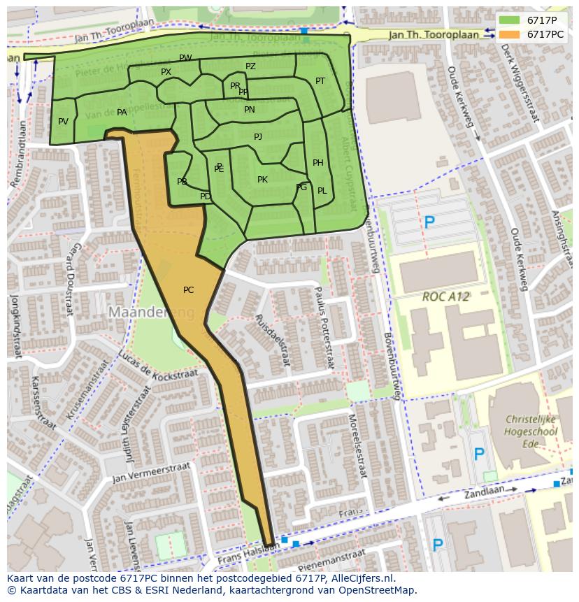Afbeelding van het postcodegebied 6717 PC op de kaart.